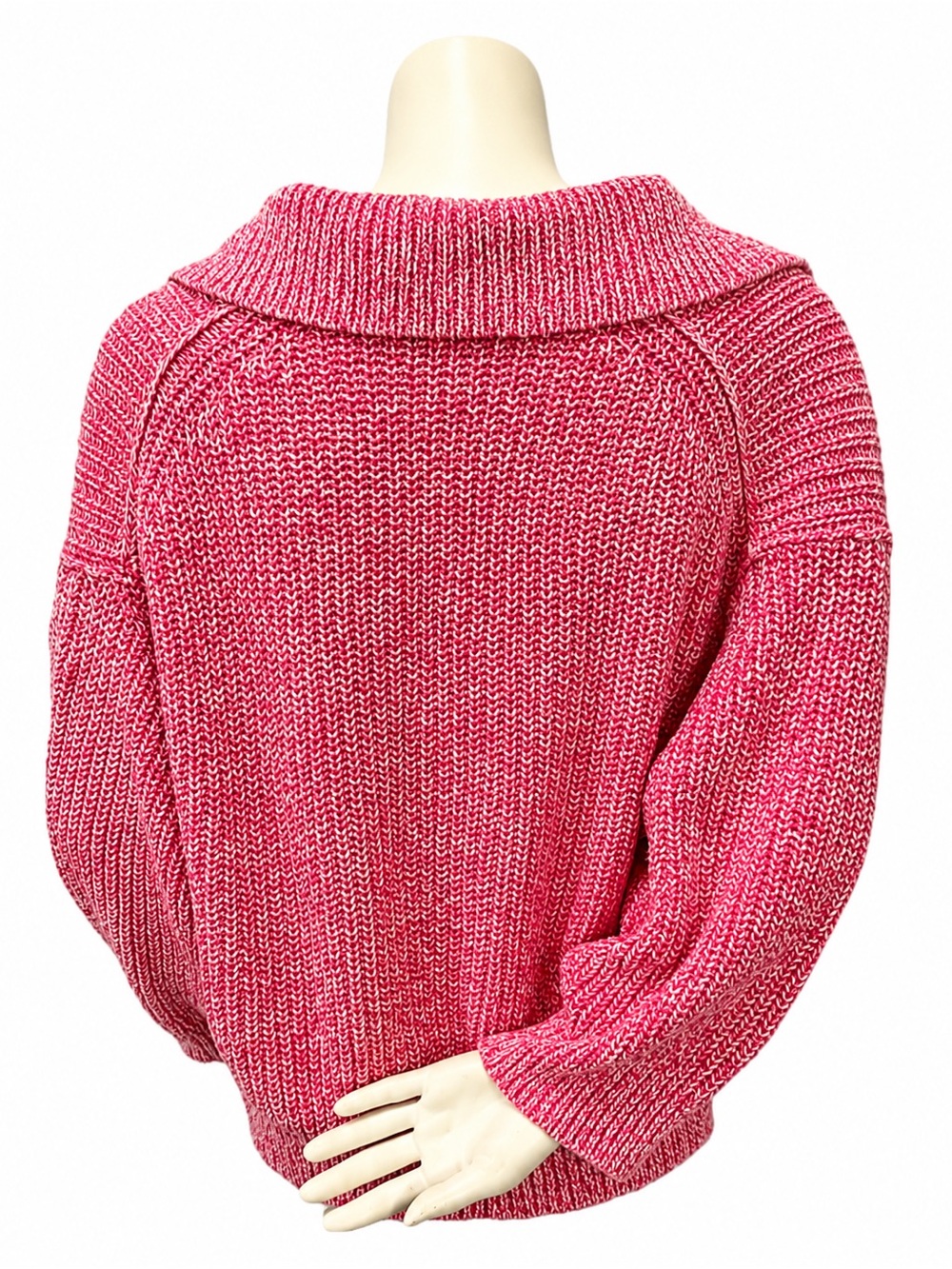 Free People Pink Marled Chunky Knit Collared Sweater L - Picture 4 of 10